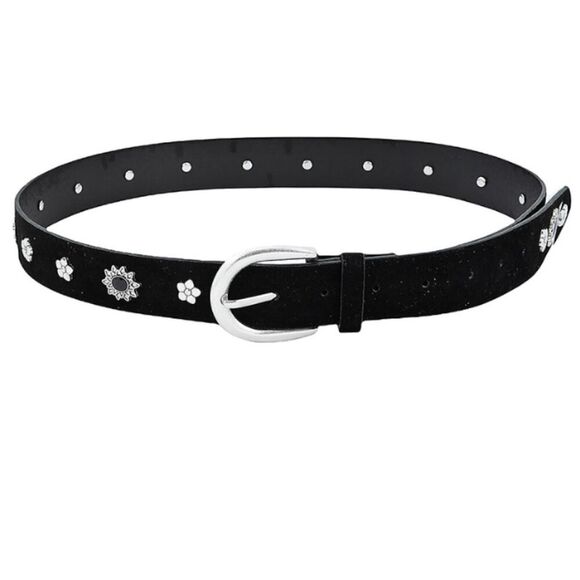Black Belt with Engraved Floral Silver Studs - Picture 1 of 3